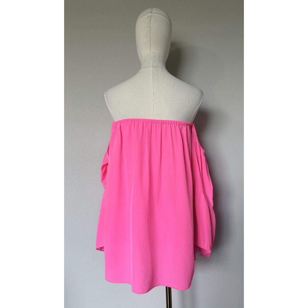 Lilly Pulitzer Size Large Sanilla Top 100% Silk Off the Shoulder Blouse Hot Pink - Picture 6 of 13